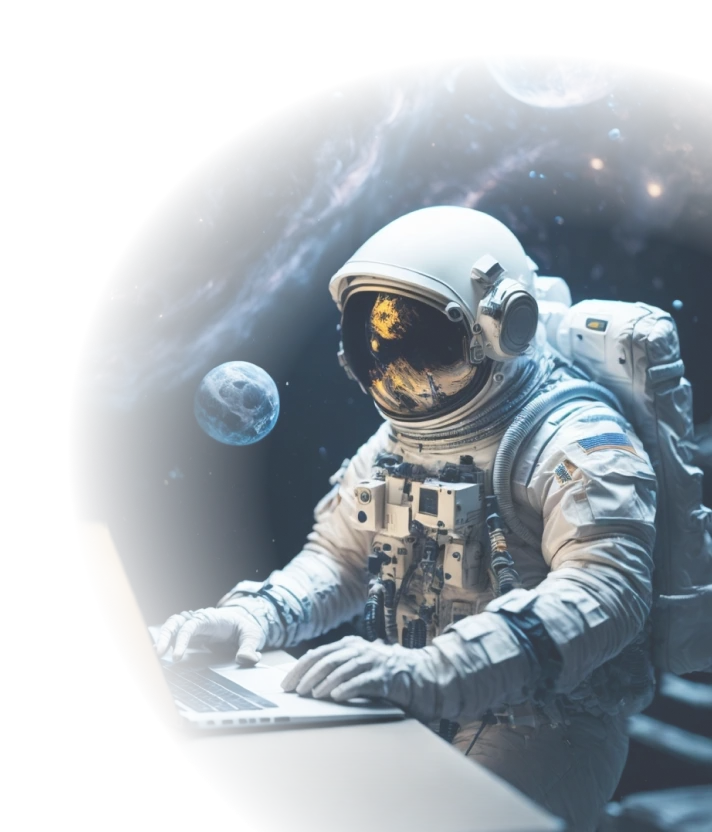 Astronaut coding with a laptop